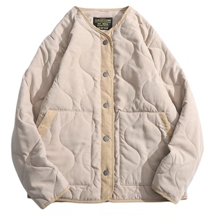 复古日式无领桃皮绒葫芦格羽绒棉衣外套男女同款宽松保暖内胆棉服