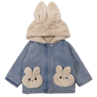 女童春秋季加绒牛仔外套2026新款女宝宝儿童时髦洋气冬装加厚上衣
