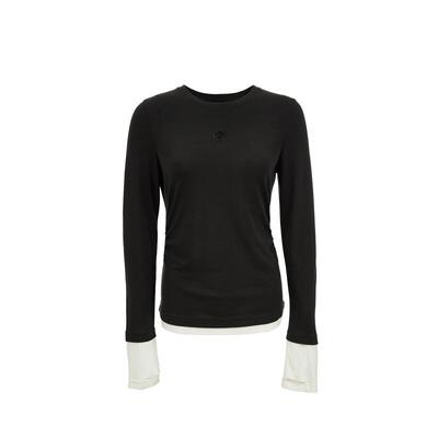 vq区绫致Vero ModaT恤秋冬新款含莱赛尔绵羊毛正肩撞色上衣