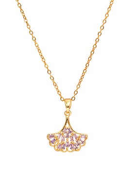 B紫色锆石银杏叶精致项链