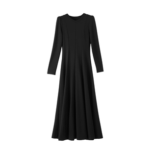 晚白春新款时尚休闲裙子纸片人气质长袖黑色连衣裙女轻奢高级感