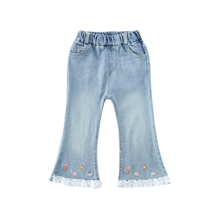 女童裤子春秋2026新款儿童洋气女孩宝宝春季牛仔裤春装洋气喇叭裤
