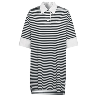 IIIVIVINIKO2025夏新款航海撞色条纹Polo连衣裙女B520623363D