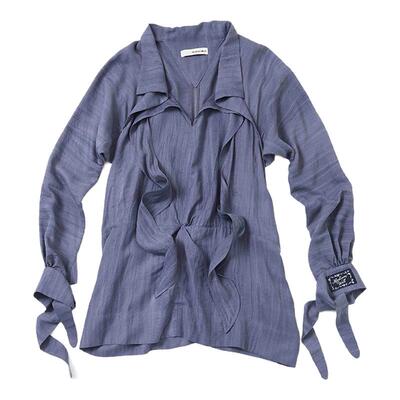 扎染褶皱飘带上衣设计师品牌