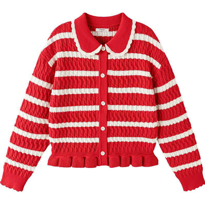 巴拉巴拉童装女童毛衣儿童2026新款冬装小香风针织开衫红色拜年服