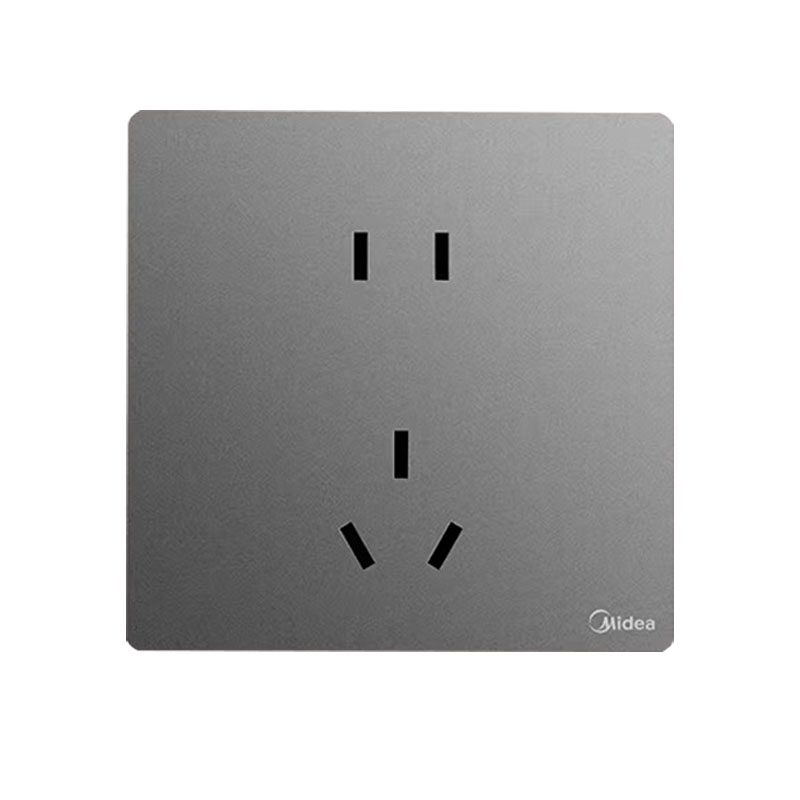 美的插座开关面板86型家用墙壁暗装一开五孔三孔16A空调usb插座灰