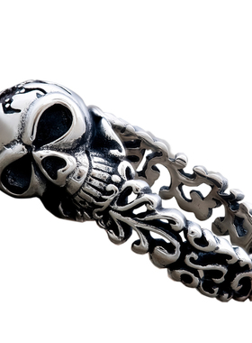 复古骷髅头休闲风纯银开口戒指