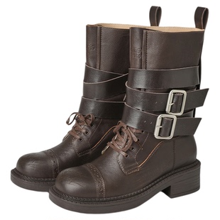 millies妙丽厚底英伦风烟筒靴2025年秋冬季新款百搭加绒短靴女靴