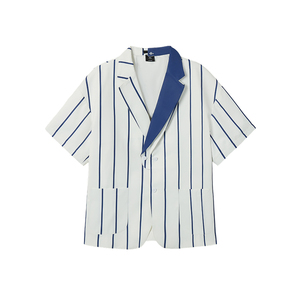 韦恩泽维尔大码男条纹短袖西服