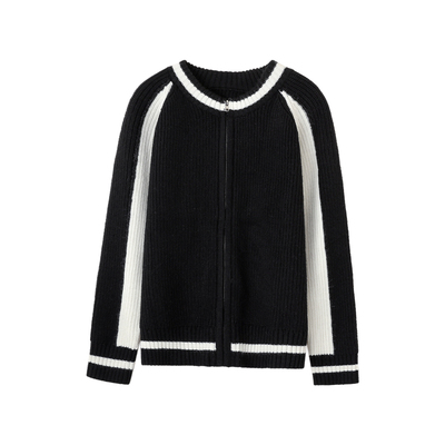 韩雨嘉撞色圆领针织开衫