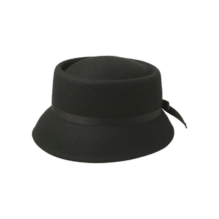 日本ca4la沈月同款复古赫本风蝴蝶结礼帽女 羊毛呢渔夫帽毡帽秋冬