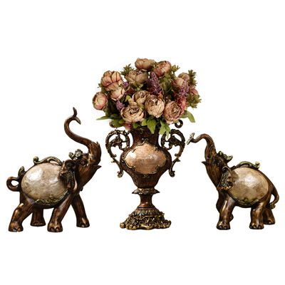 复古客厅情侣象摆件美式中式