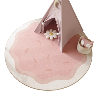 儿童房地毯圆形奶油风卧室床边地垫2026新款阅读区加厚女孩爬爬垫