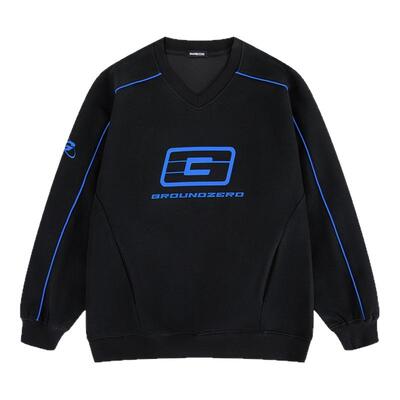 i.tGROUNDZERO2025秋冬个性设计V领GZO黑色情侣长袖卫衣上衣男