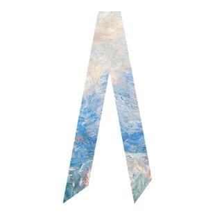 莫奈系列风景油画穆瓦松阳光下的雪景飘带丝带百搭长条窄丝巾发带
