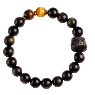 黑曜石醒狮手串情侣手链