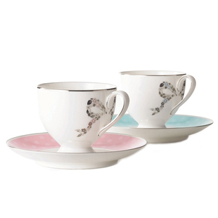 日本NARUMI鸣海Felicita粉蓝情侣骨瓷茶杯咖啡杯碟礼盒套装结婚礼