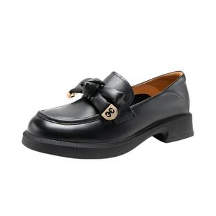 千百度女鞋秋季新款甜酷百搭增高乐福鞋厚底豆豆鞋一脚蹬时尚