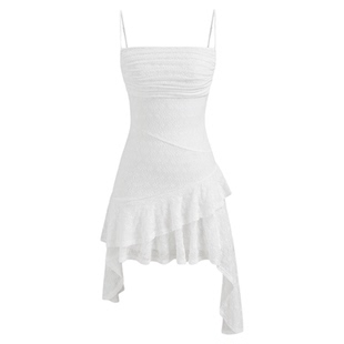 CIDER 碎花肌理不对称荷叶边短款吊带连衣裙114666524