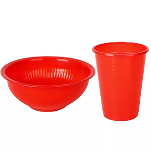 结婚庆用品一次性红碗纸碗筷子红勺子喜水杯子塑料碗喜庆婚宴用品