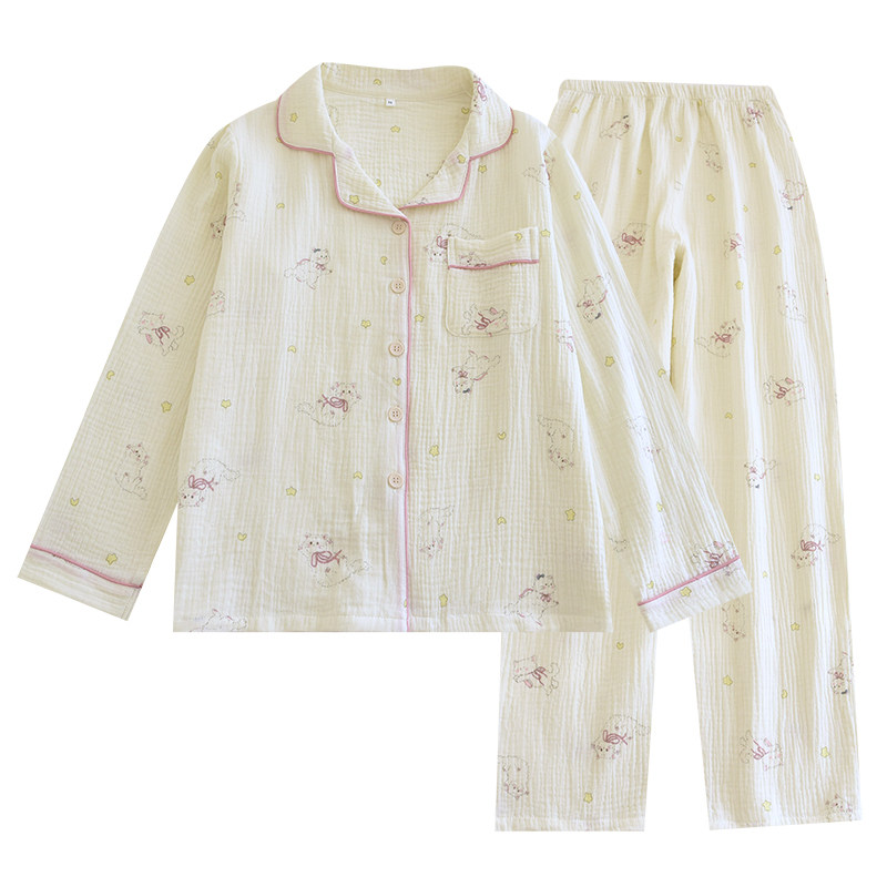 100%全棉睡衣女春秋纯棉双层睡衣/家居服套装