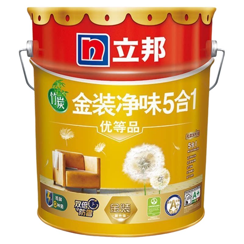立邦净味金装五合一乳胶漆防霉白色无味环保室内墙面油漆自刷涂料
