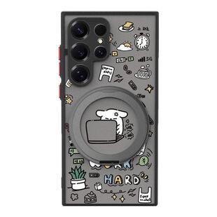 适用于三星s24ultra带支点壳magsafe新款旋转磁吸支架s25+保护套s23u外壳防摔s22卡通线条小狗s21磨砂手机壳