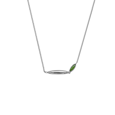 白岚柳叶碧玉项链925银锁骨链气质女时尚设计精致饰品配饰XL5331