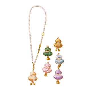 双面宋锦福禄年莲吉祥坠系列珍珠贝挂链新中式国潮汉服旗袍配饰链