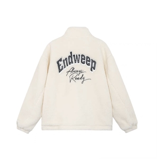 Endweep国潮秋冬仿羊羔绒外套男加绒仿羊羔毛外套女情侣装棉衣