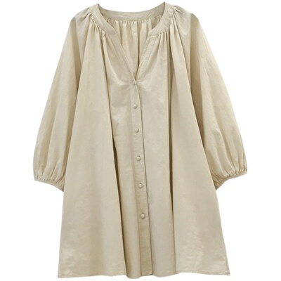 设计感V领衬衫女秋装宽松遮肚子