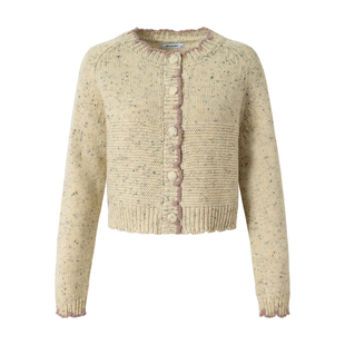 RPB BRAND 韩系清新学院极简风羊毛撞色开衫女短款外套针织衫毛衣