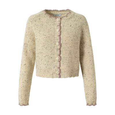 RPB BRAND 韩系清新学院极简风羊毛撞色开衫女短款外套针织衫毛衣