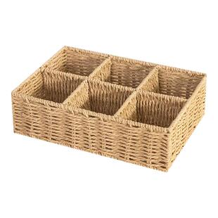 桌面分格收纳筐茶几书房仿藤编收纳盒杂物零食遥控器纸绳收纳篮子