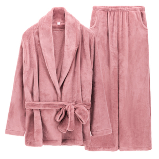 睡袍女秋冬款2025新款外穿睡衣女款家居服珊瑚绒法兰绒加绒加厚