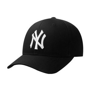 韩国MLB棒球帽黑色大标硬顶男女春夏洋基队NY鸭舌帽可调节LA帽子