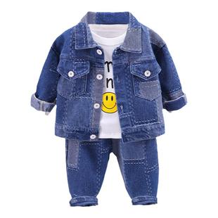 男童春秋套装1一4岁洋气宝宝牛仔外套三件套2025年新款婴儿衣服潮