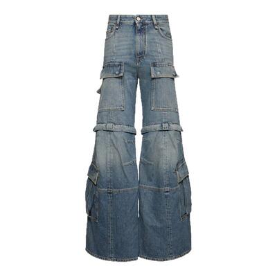 蓝色牛仔flaredcargo喇叭工装裤