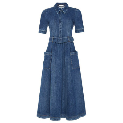 刘亦菲明星同款牛仔连衣裙女中长款2025夏季新款过膝大码收腰显瘦