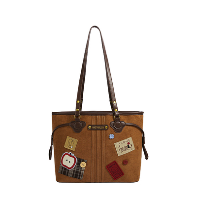 美拉德风大容量包包女2025秋冬新款复古时尚麂皮绒卡通通勤托特包