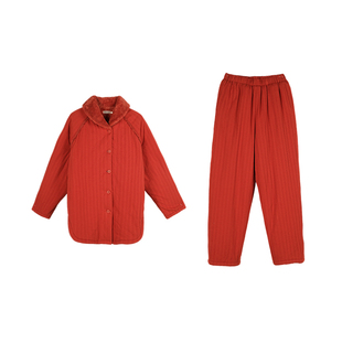 朵朵可可睡衣女2025秋冬新款橙红喜庆加绒加厚保暖夹棉家居服套装