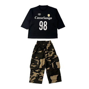 乐咪酷hiphop街舞童装女孩套装长袖迷彩裤子嘻哈儿童街舞服装男童