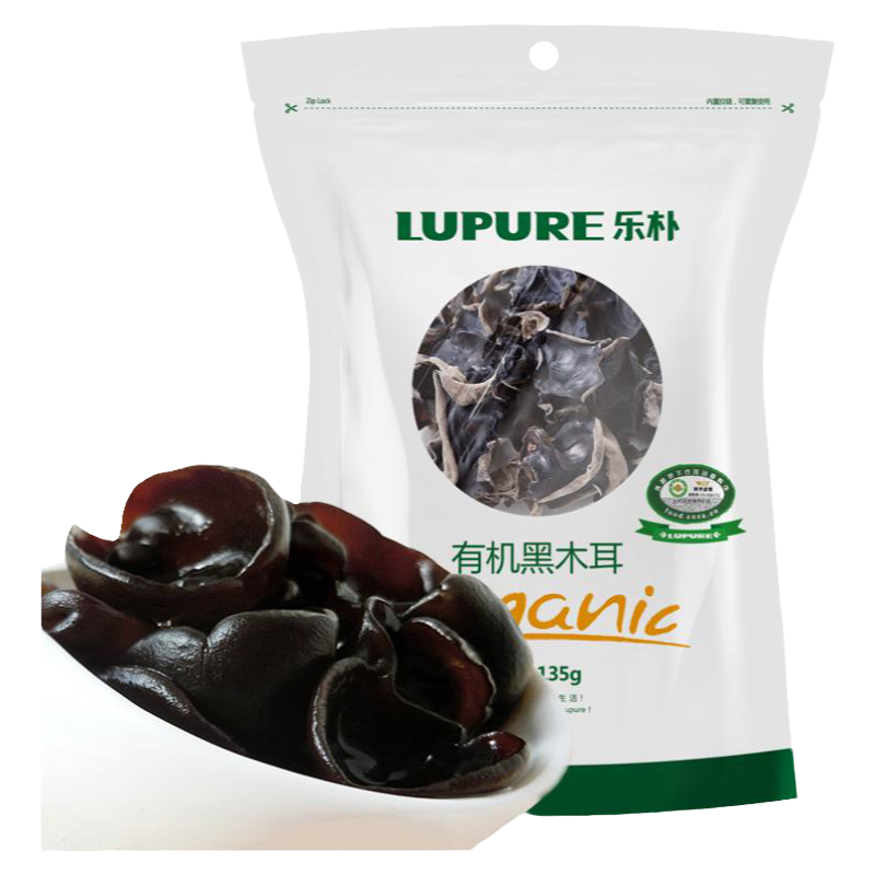 LUPURE樂樸有機黑木耳 干貨無根秋木耳食用菌 袋裝135g 拍2袋包郵