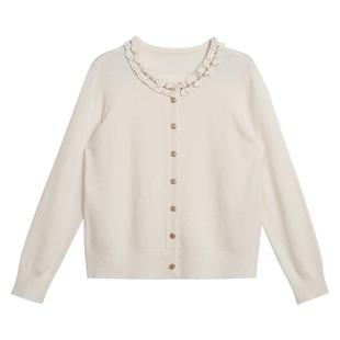 YINER音儿专选冬季法式钉珠木耳花边澳洲美丽诺纯羊毛针织衫