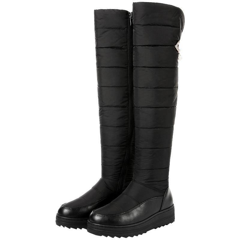 过膝拉链雪地靴加厚绒防水防滑