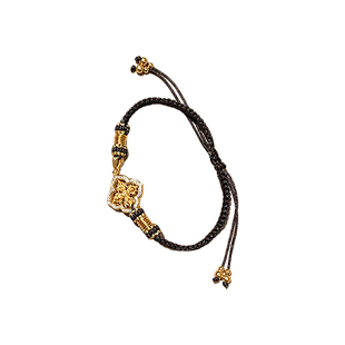 18K金镶钻十字金刚杵手链绳男女黑色编织绳轻奢小众设计时尚手饰