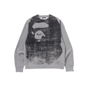 BAPE男装24年秋冬做旧感猿人图案特染印花圆领卫衣113006N