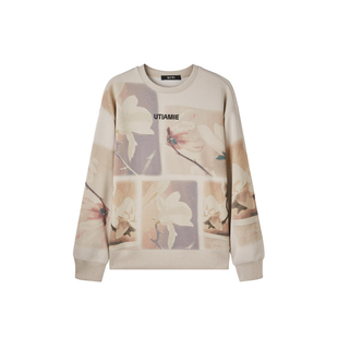 U/TI新中式玉兰花卫衣女装时尚绒感棉质休闲上衣尤缇2025冬季新款