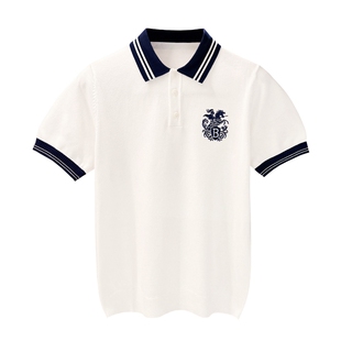 法式奢华刺绣针织上衣翻领t恤男 夏季高级拼色修身男士短袖polo衫