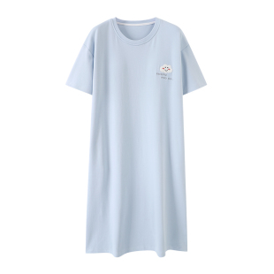 草本西子7A抗菌睡裙夏季女甜美A类纯棉短袖连衣裙宽松睡衣家居服